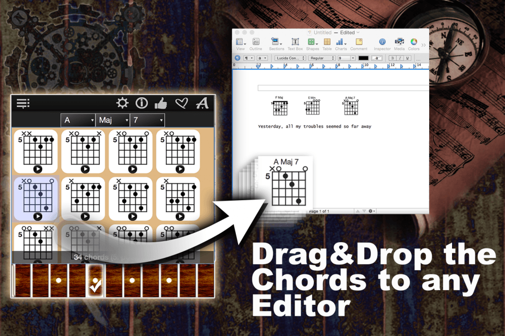 Drag&Drop the chords to any Editor.