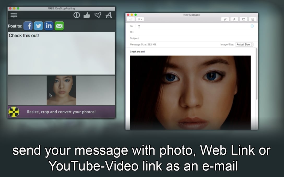 send your message with photo, Web Link or  YouTube-Video link as an e-mail